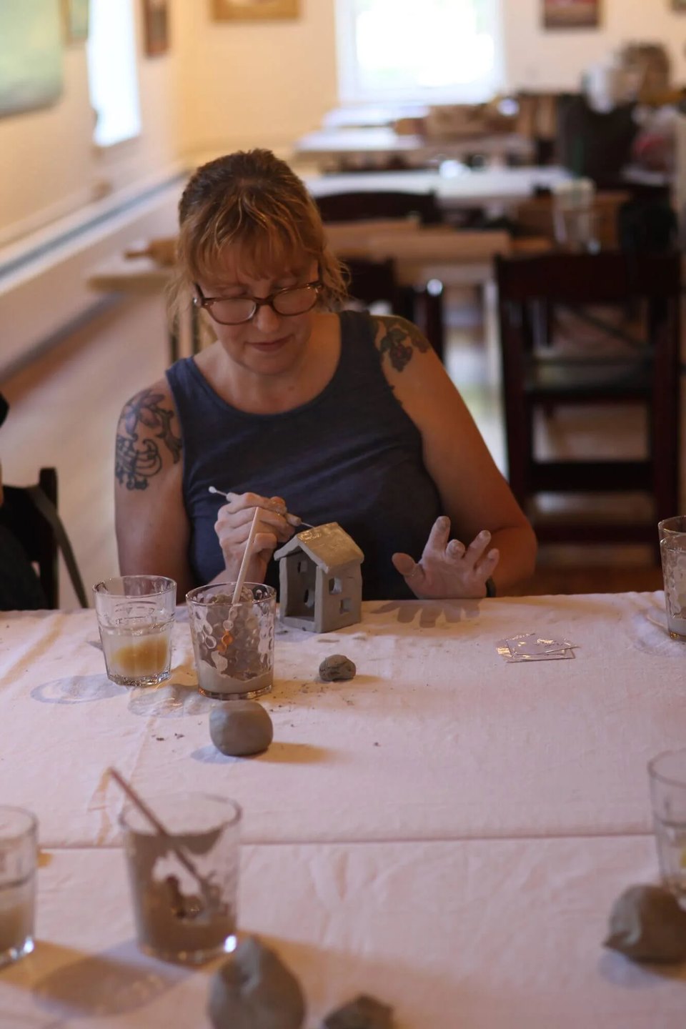 Pottery making class participant in Bethlehem, PA craft class