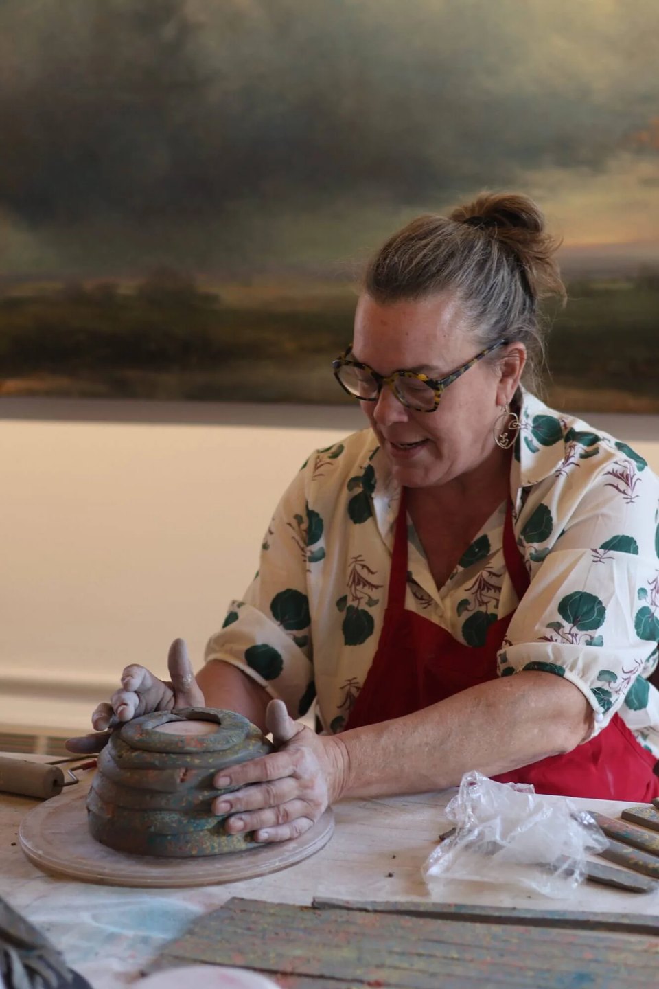 Pottery making class participant in Bethlehem, PA craft class