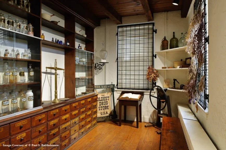 The interior of the 1752 Apothecary
